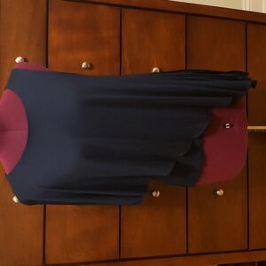 WHBM Solid Navy Blue Asymmetrical Ruffle-Embellished Top; Size: XS